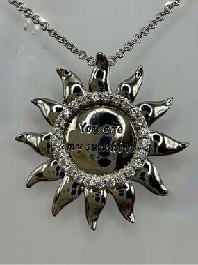Sterling Silver 925 CZ “You Are My Sunshine” Pendant Necklace w/ Poem Card 18”